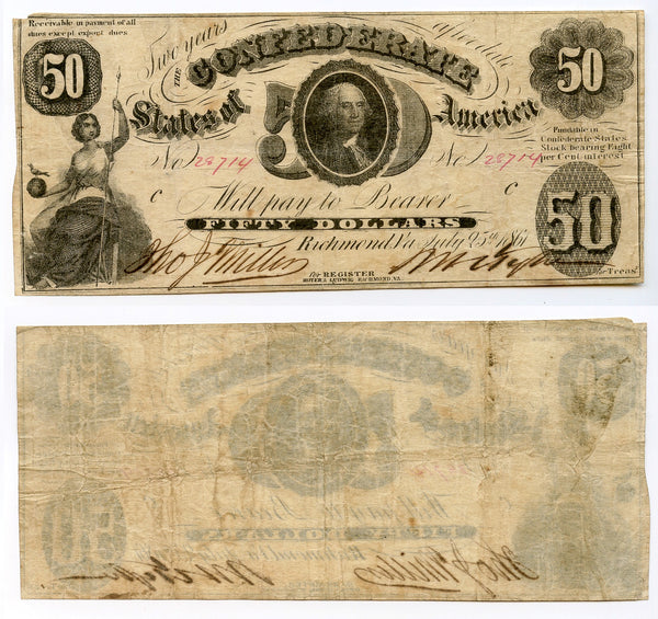 Early 50$ Confederate States of America - 1861 (T-8, Cr.#19)