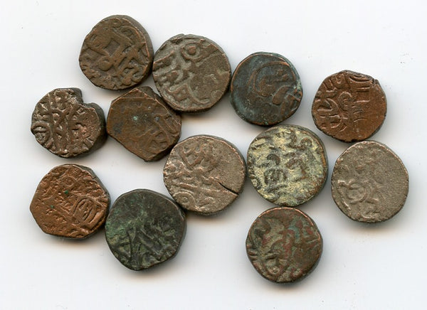 Lot of 12 billon and bronze, various rulers, 1150-1300, Kingdoms in Central Asia and India