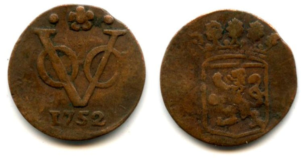 Scarce 1/2 duit, VOC, 1752, Dodrecht, Holland coinage, Dutch East Indies (KM #72)