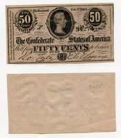 Confederate States of America (CSA) - high grade 50 cent note - 1864 - T-72