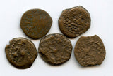 Lot of 5 bronze prutot, Jewish-Roman War (66-70 CE),Ancient Judea