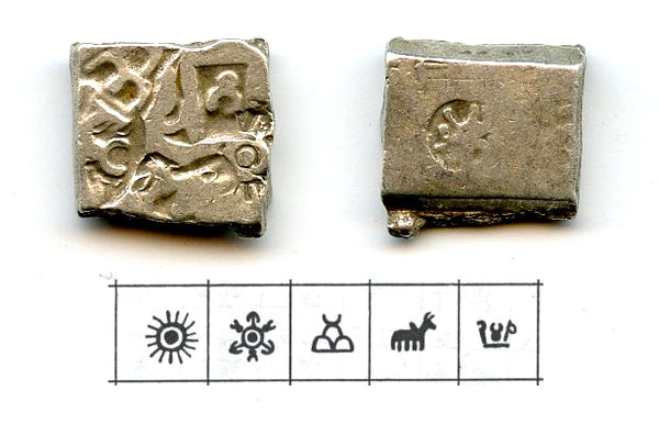 Silver karshapana of Salisuka (c.215-202 BC), Mauryan Empire, India (G/H #546)