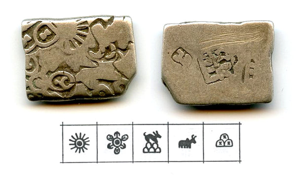 Rare type - AR karshapana, Nanda period (c.345-323 BC), Magadha, India (G/H 435)