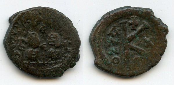 1/2 follis of Justin II (565-578 AD), RY10, Thessalonica, Byzantine Empire