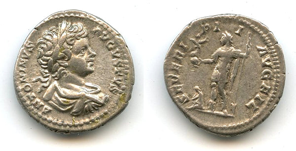 Silver denarius of Caracalla (198-217 AD), Roman Empire (RIC 45)