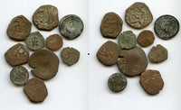 Lot of 10 various Spanish bronze coins, 1500's-early 1600's