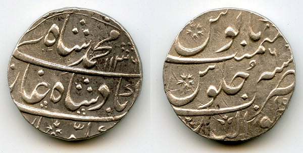 Silver rupee of Mohamed Shah (1719-1748), 1136/6, Gwalior, Mughal Empire, India