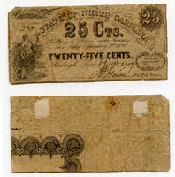 25 cent banknote, State of North Carolina, civil war, Confederate States, Sep.1, 1862