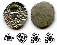 Extremely nice and rare! Silver punchmarked 1/2 karshapana from Cheitya Janapada, ca.400-300 BC, Ancient India